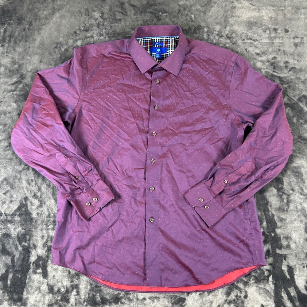 Egara Button Down Shirt Mens XL‎ Purple Micro Dot Non-Iron Long Sleeve